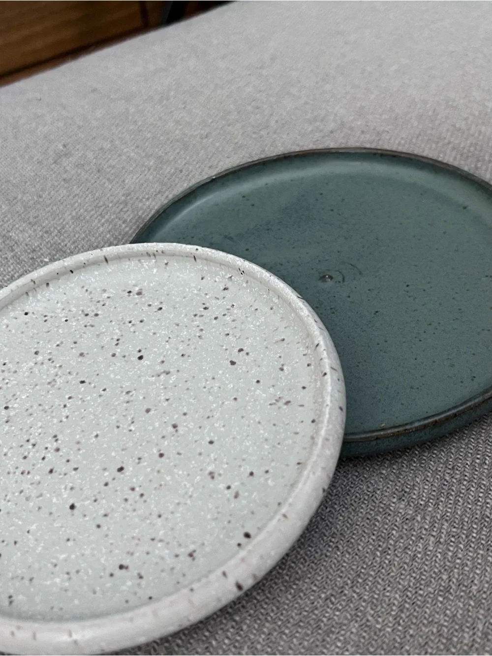 Handmade Ceramic Coasters - Speckled White & Sage Green